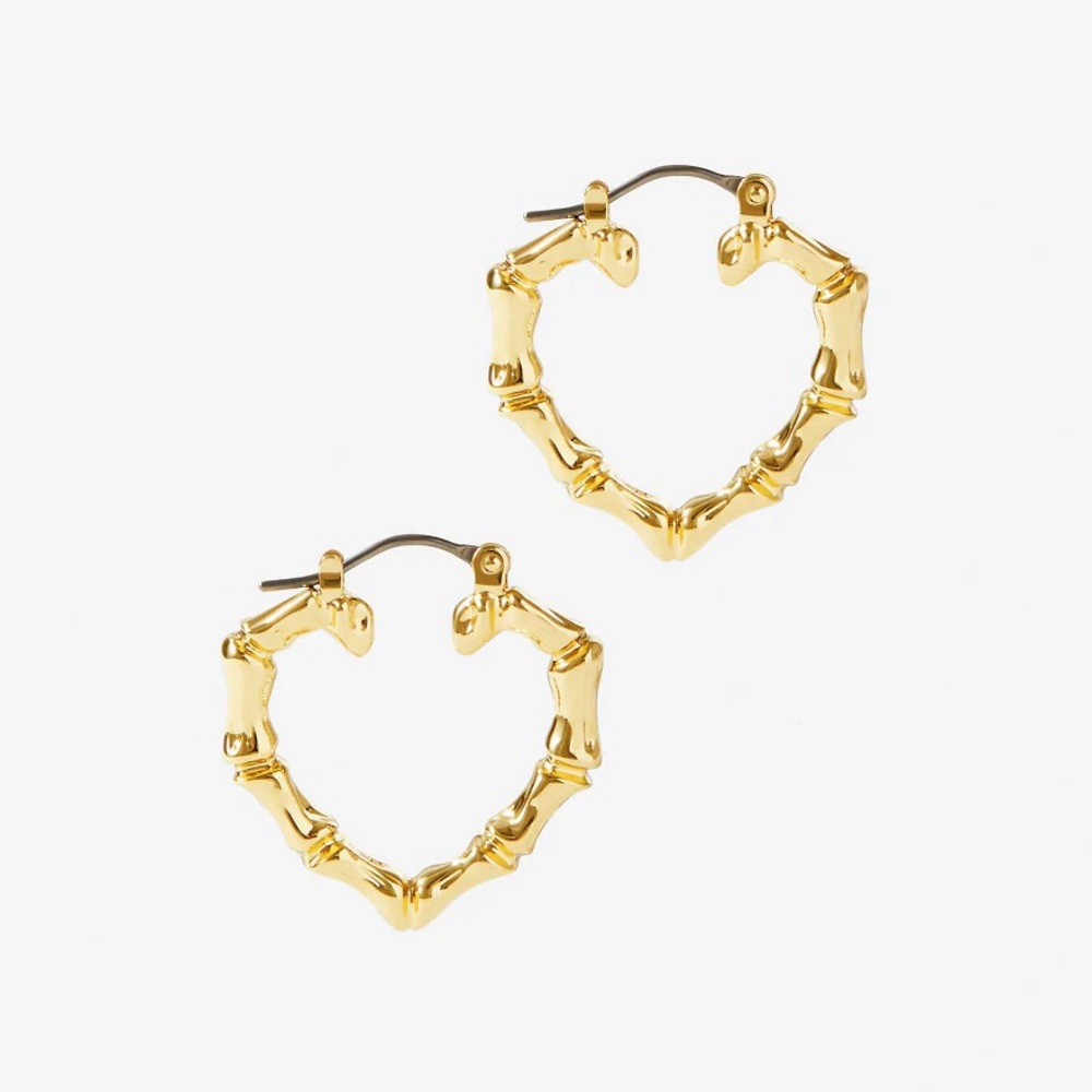 Ana Luisa Bamboo Heart Hoop Earrings – Gold (Excellent Condition)